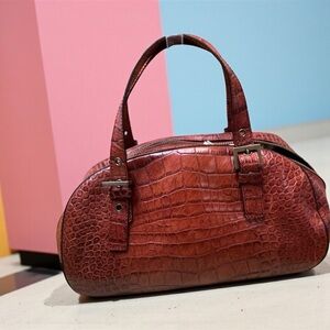 Adrienne Vittadini Rich Brown Crocodile Satchel